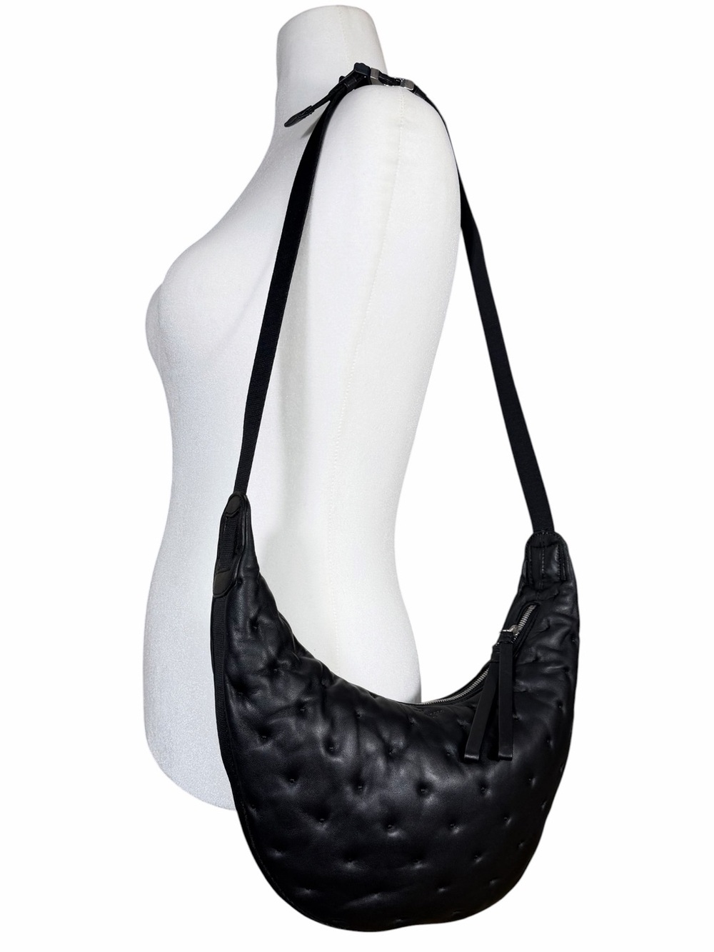Rag&Bone Soft Black Leather Quilted/Dimpled Crescent Hobo Shoulder Bag NWOT